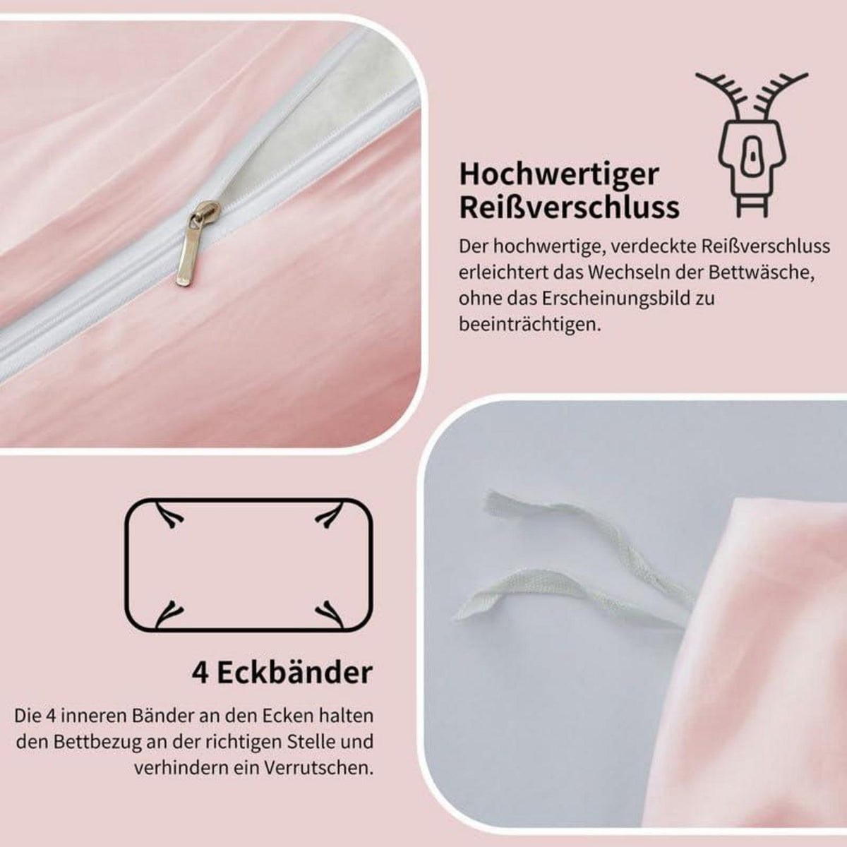 Mako Satin Bettwäsche Set 135x200cm Rosa Baumwolle 4tlg.