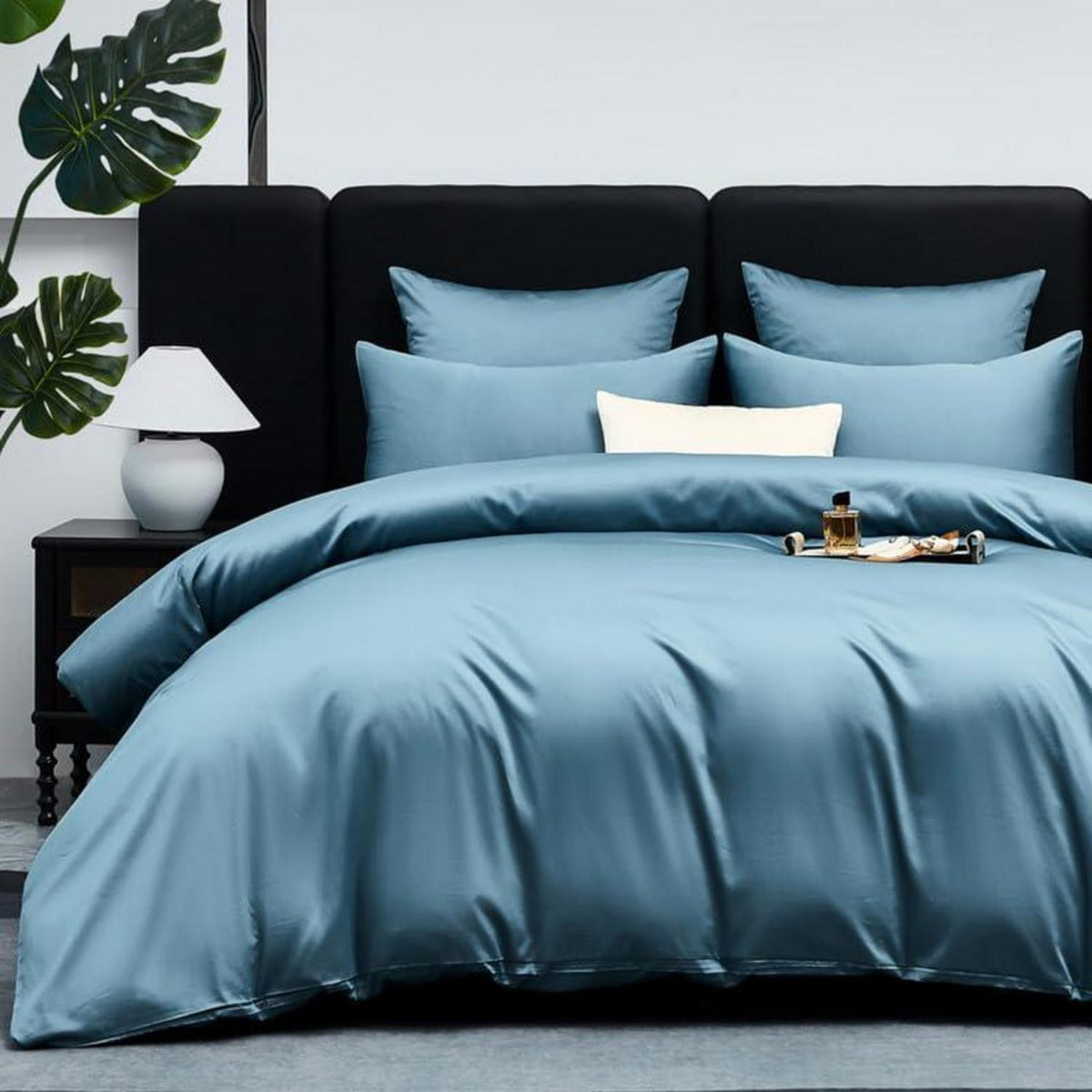 Mako Satin Bettwäsche Set 200x220cm Blau Petrol 3tlg.