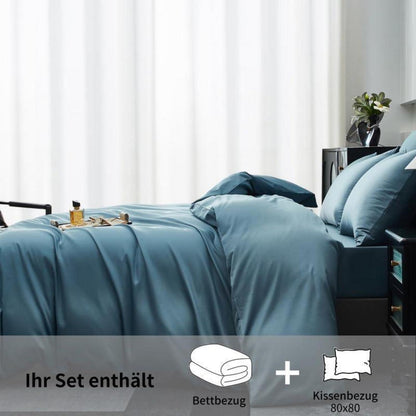 Mako Satin Bettwäsche Set 200x220cm Blau Petrol 3tlg.