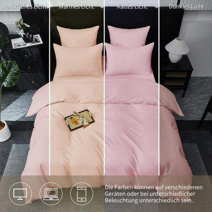 Rosa Mako Satin Bettwäsche Set 200x200cm - 3tlg. Baumwolle