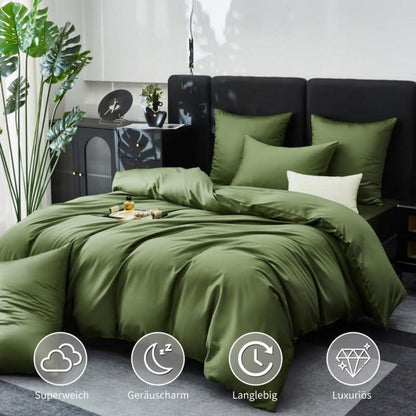 Mako Satin Bettwäsche Set 220x240cm Olivgrün 3tlg.