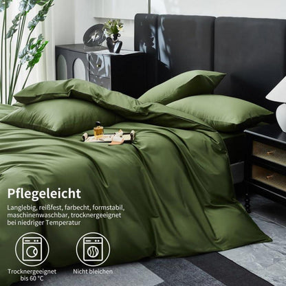 Mako Satin Bettwäsche Set 220x240cm Olivgrün 3tlg.