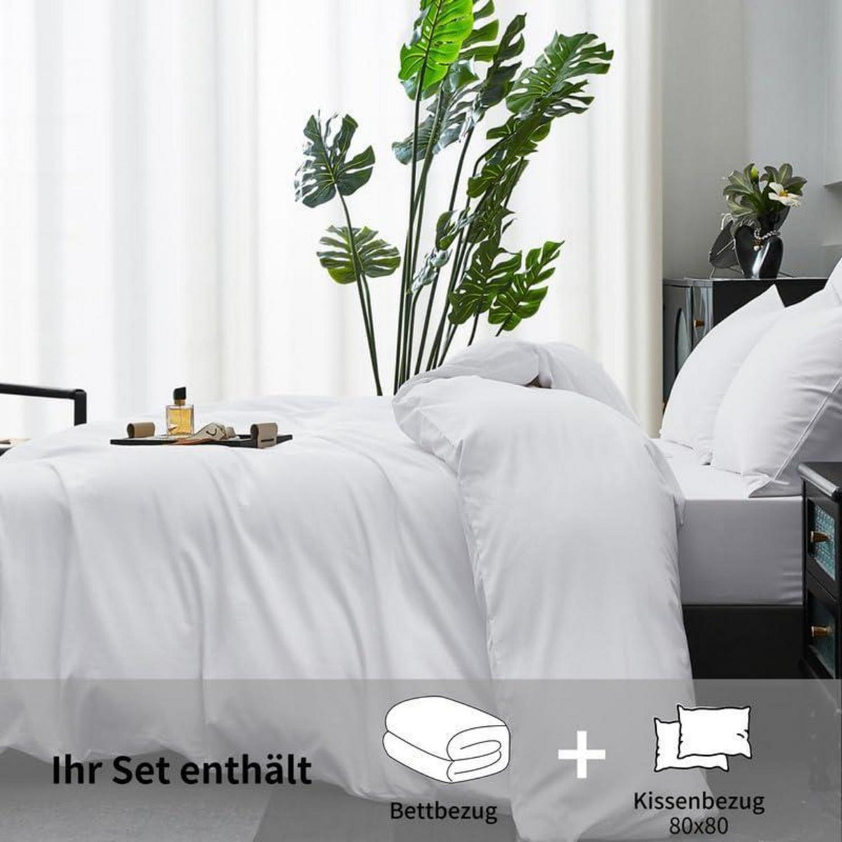 Mako Satin Bettwäsche Set 200x220cm - 3-teilig Weiß