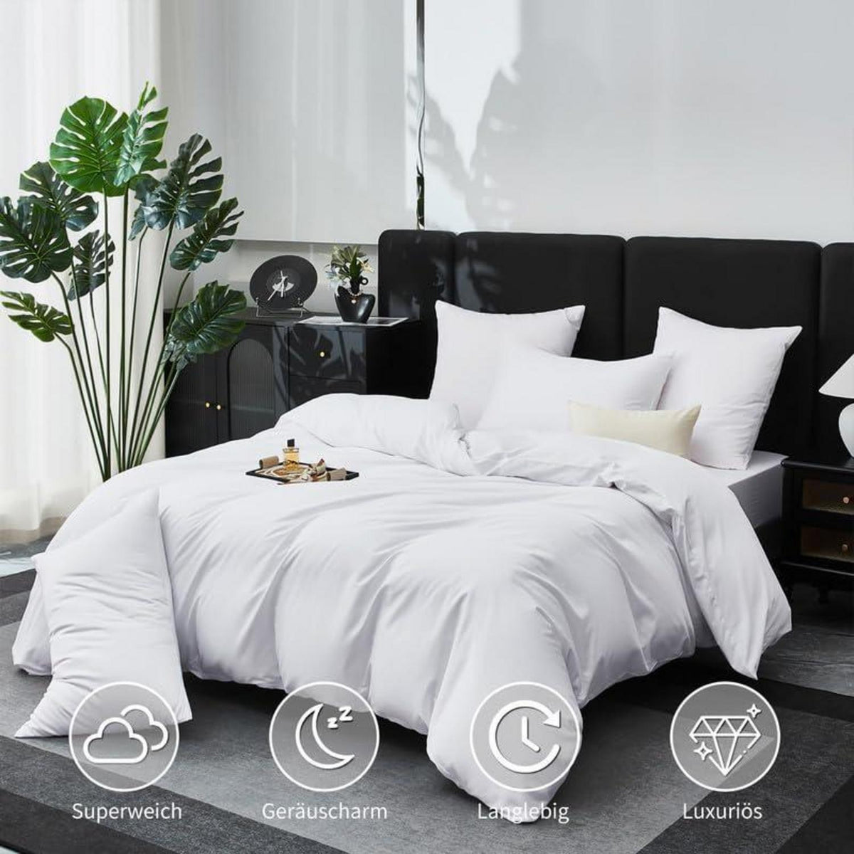 Mako Satin Bettwäsche Set 200x200cm - 3tlg. Baumwolle Weiß
