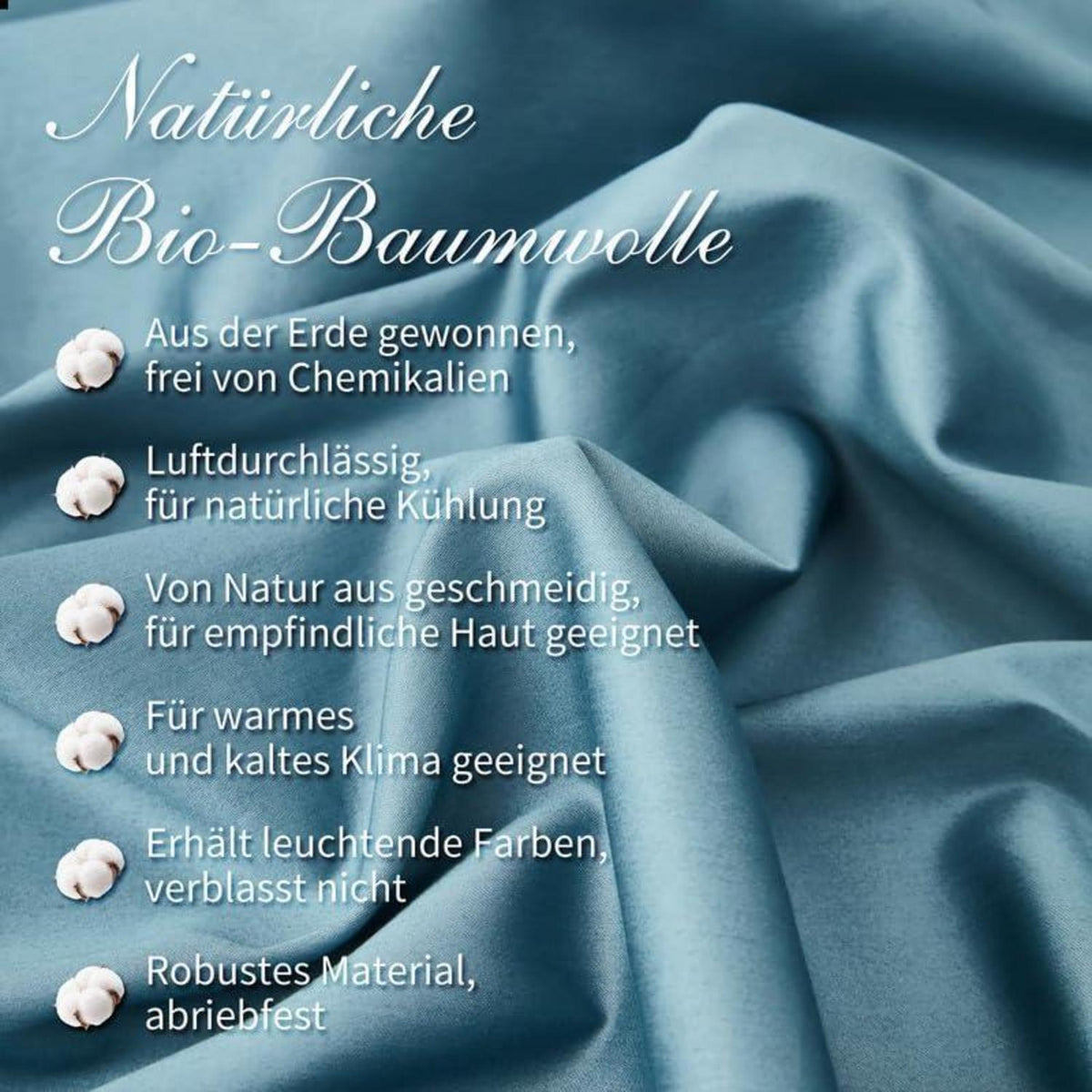 Mako Satin Bettwäsche Set 135x200cm Blau Petrol 4tlg.