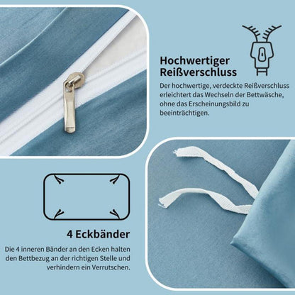 Mako Satin Bettwäsche Set 135x200cm Blau Petrol 4tlg.