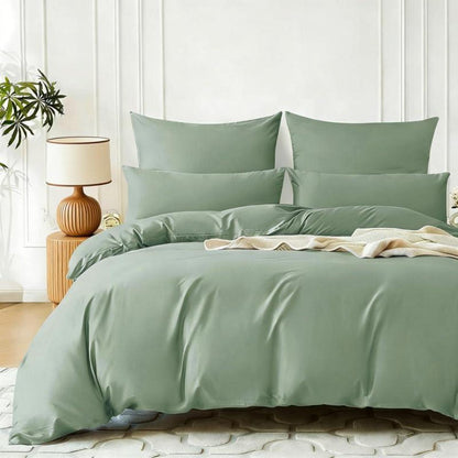 3tlg. Bettwäsche Set 200x200cm - Grün Salbeigrün Mako Satin Baumwolle