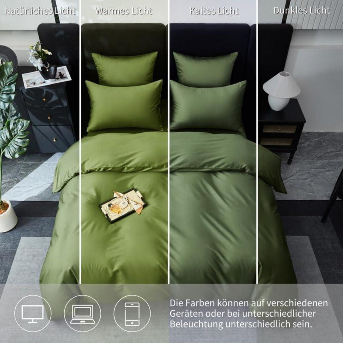 Mako Satin Bettwäsche Set Olivgrün 135x200cm - 4tlg.