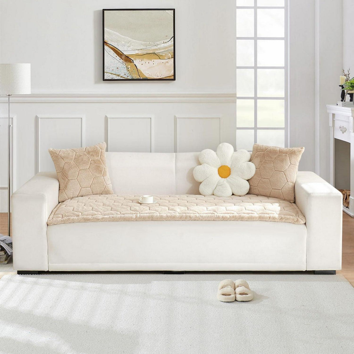 Gestepptes Samt Sofakissen 90x180cm – Hellbraun, Rutschfest