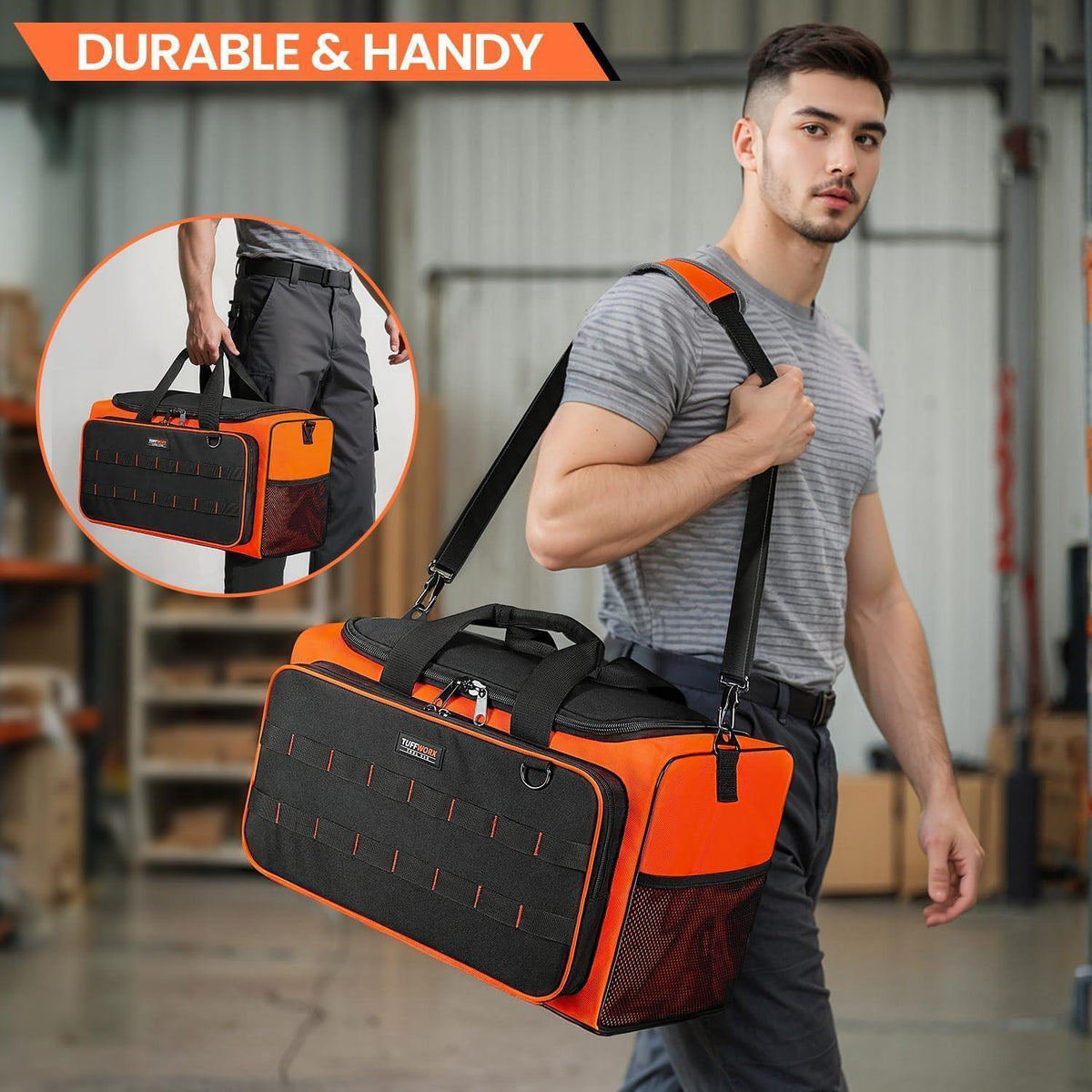 Werkzeugtasche 14 Taschen 50x29x26cm Robust 600D Schwarz-Orange