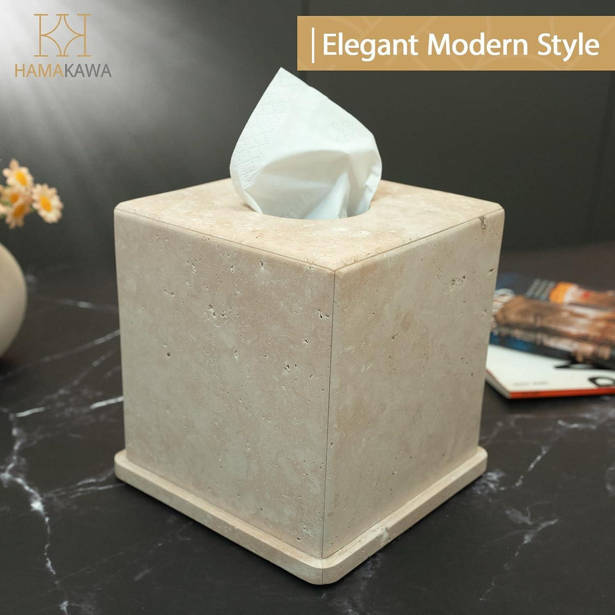 Travertin Taschentuchbox Beige – Quadratische Deko für Zuhause