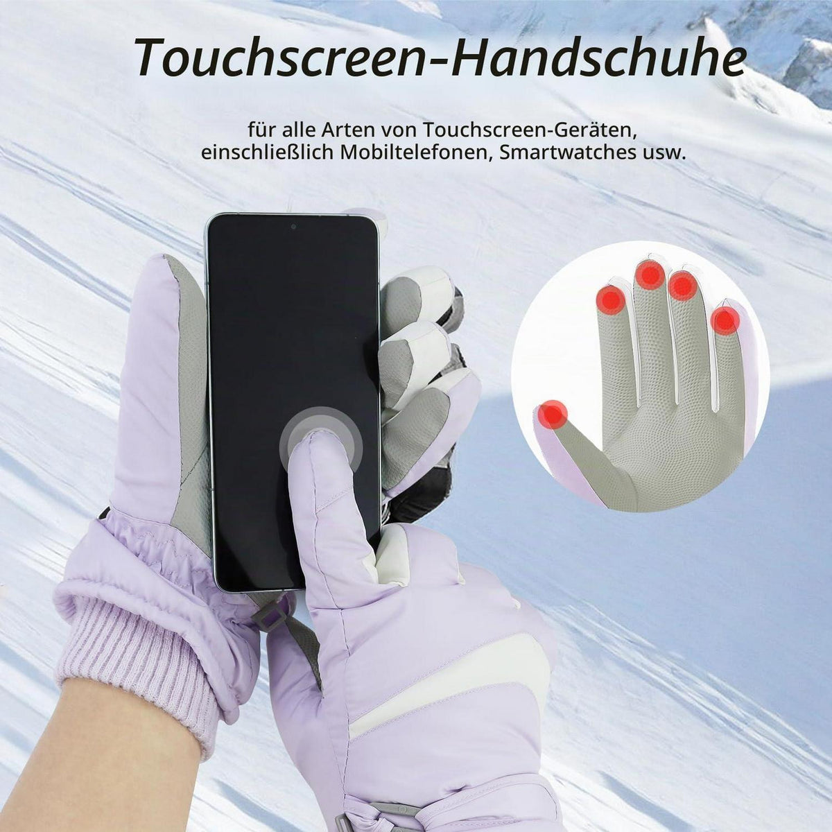 Damen Winter Ski Handschuhe thermisch winddicht hellviolett