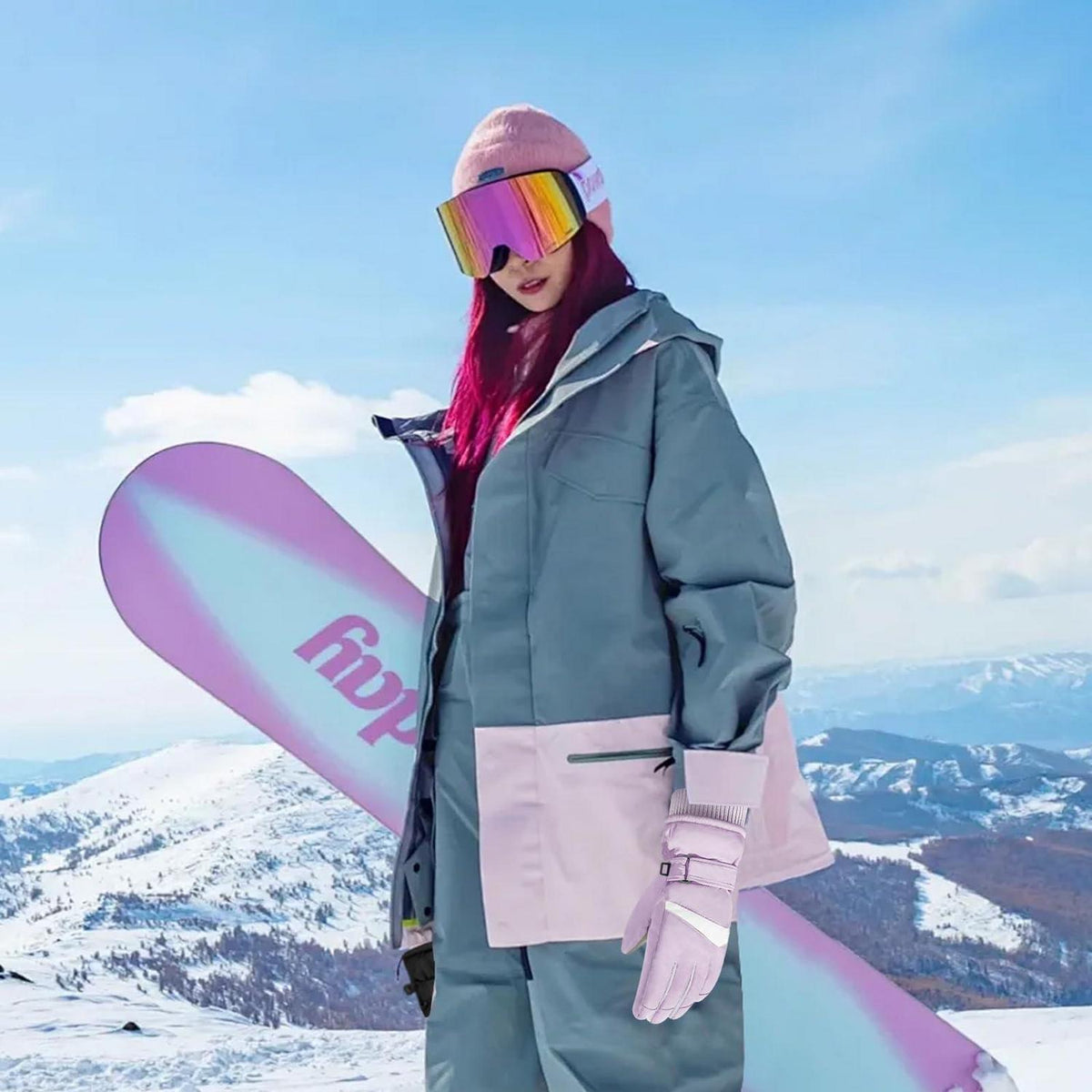 Damen Winter Ski Handschuhe thermisch winddicht hellviolett