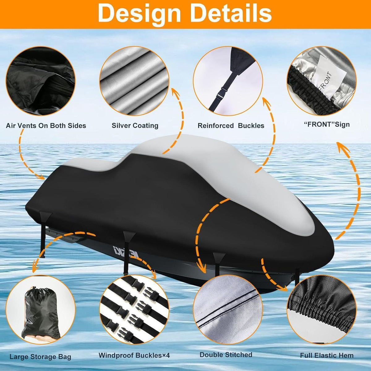 Jet Ski Abdeckplane 900D Wasserdicht mit Belüftung