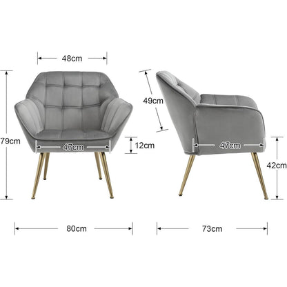 Ya-Home Akzentstuhl Set 2x | Gepolsterter Samt-Lesesessel Grau