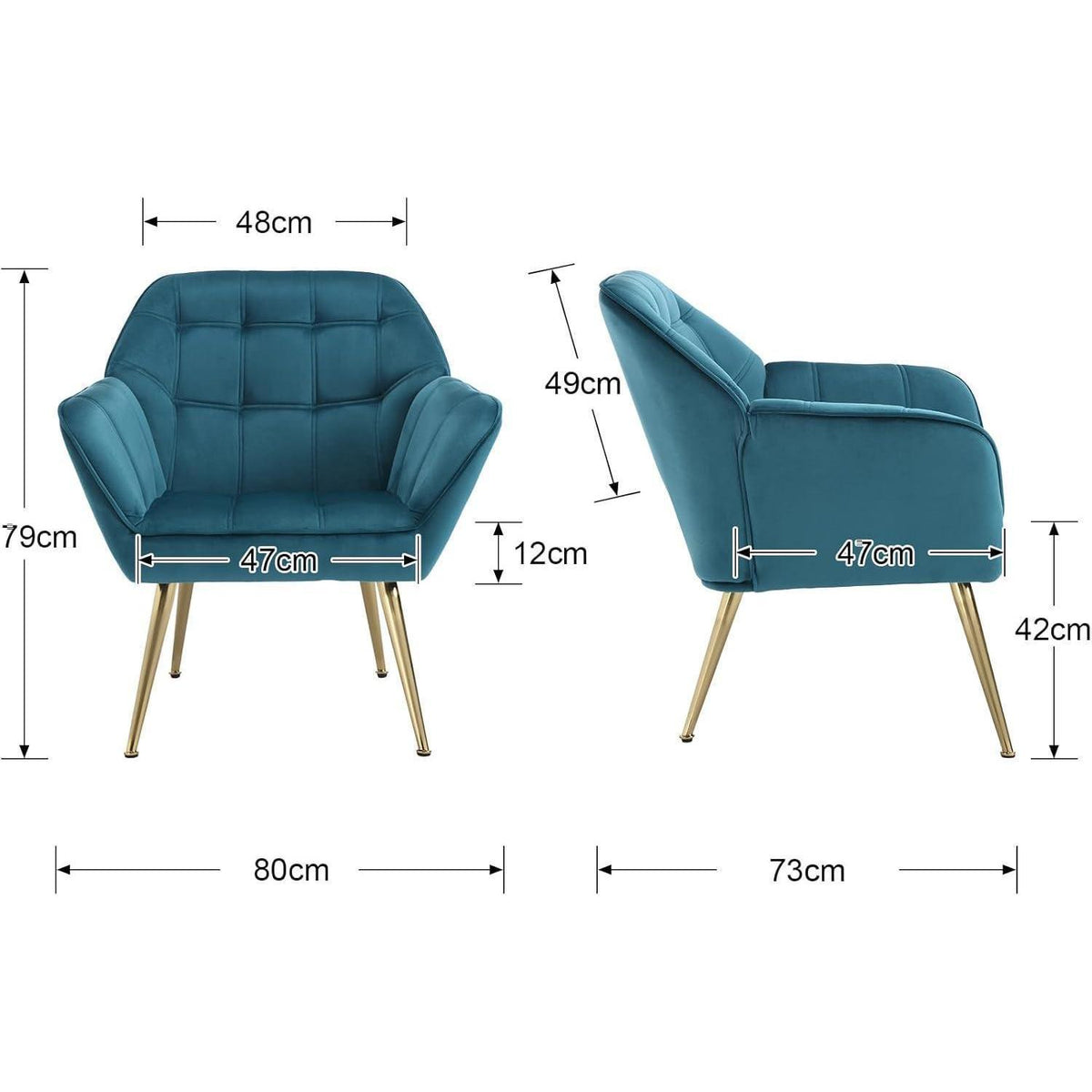 Ya-Home Akzentstuhl Set 2er - Samt Sessel Blau, Komfortabler Lesesessel