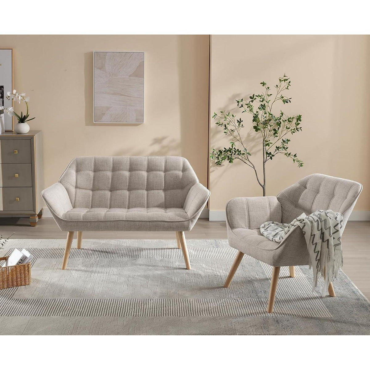 Ya-Home Akzentstuhl Set 2er – Gepolsterter Lesesessel mit Holzbeinen
