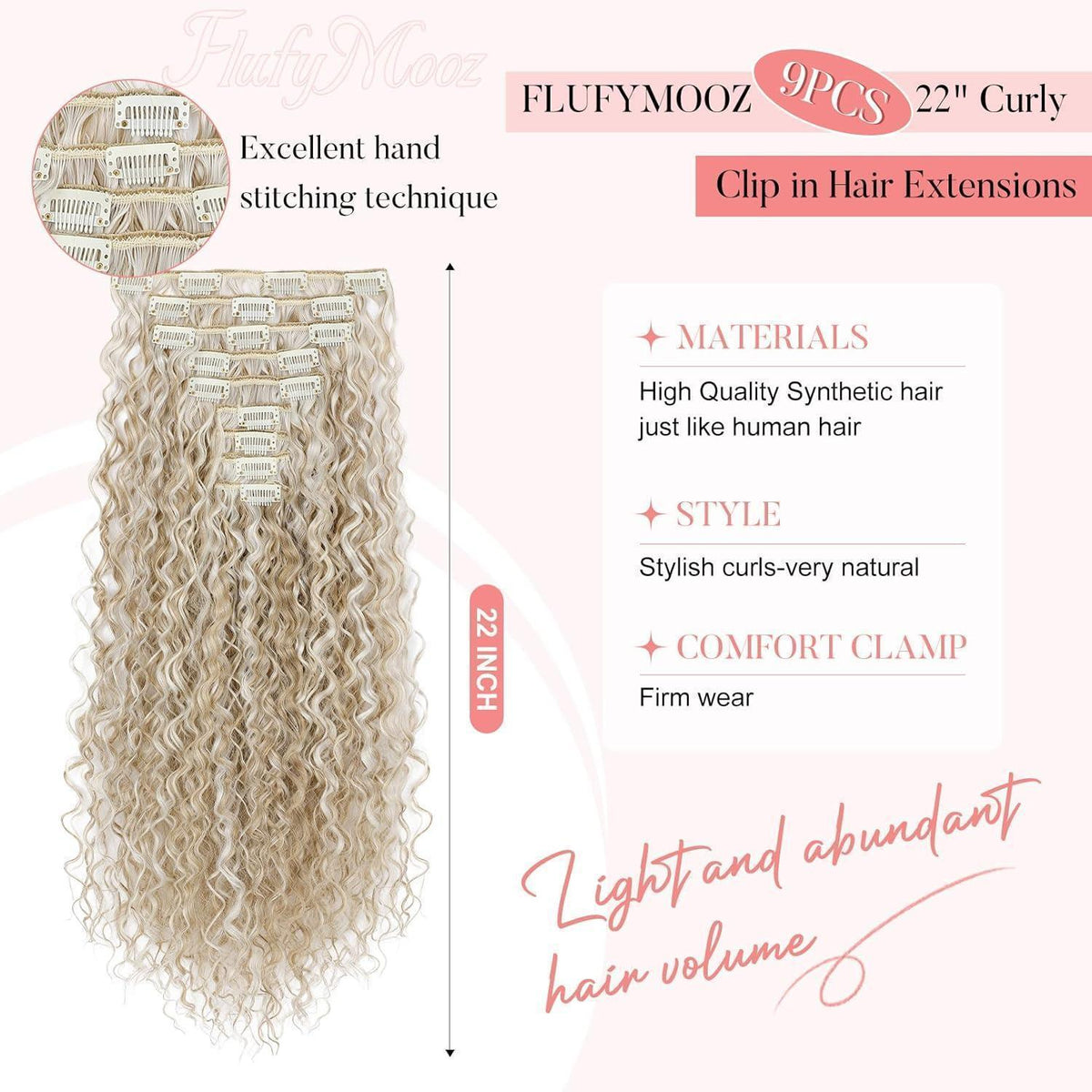 22 Zoll Lockige Haarverlängerung Blau mit Blond Highlights
