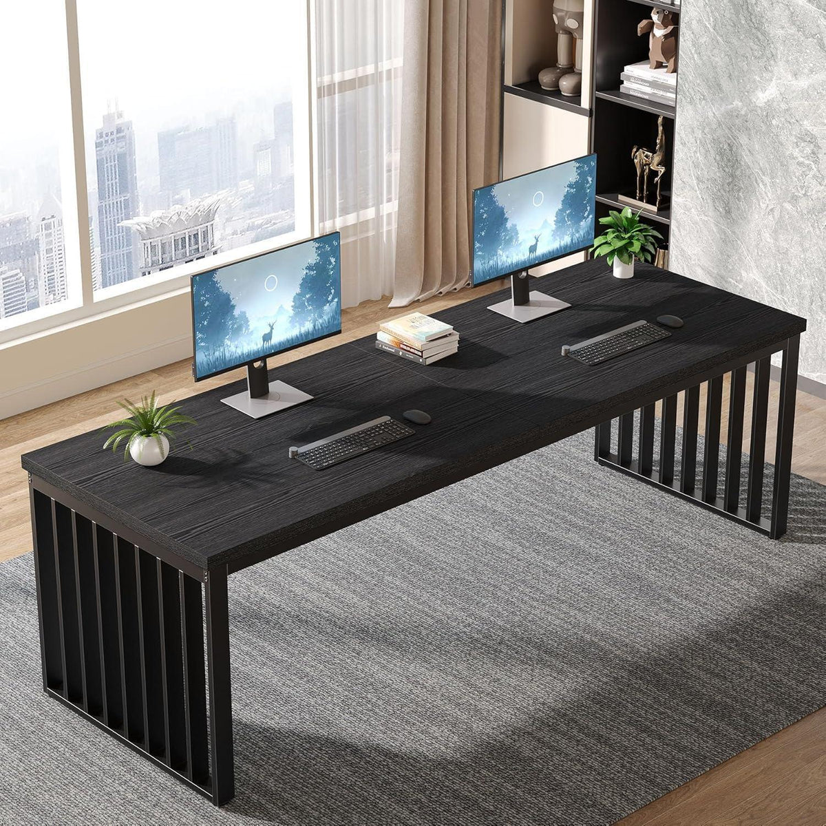 Großer Schreibtisch 180cm – Home Office PC Tisch mit Metallgestell