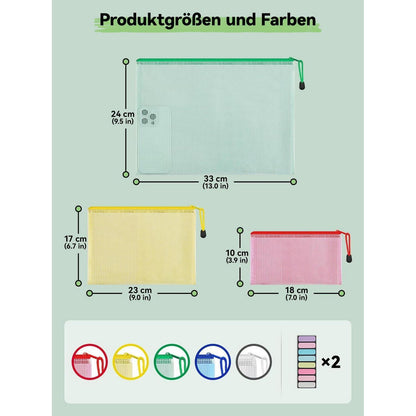 Dokumententaschen Set 15 Stück – A4, A5, A6 – Wasserdicht