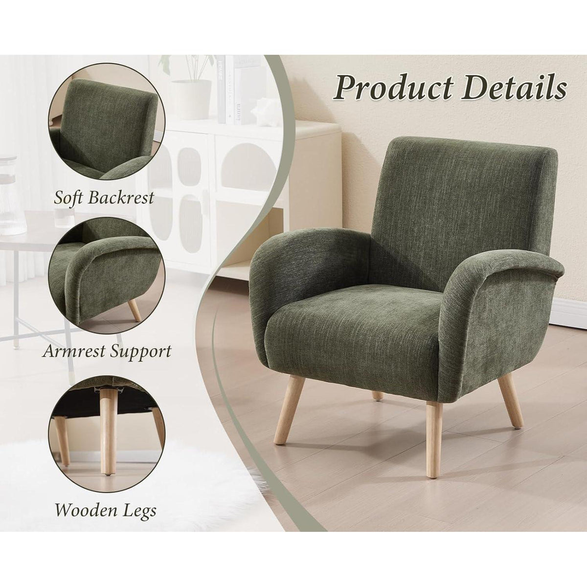 Chenille Loungesessel Grün – Bequemer Ohrensessel für Wohnzimmer