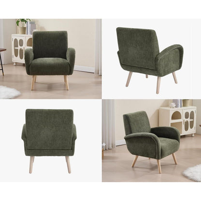 Chenille Loungesessel Grün – Bequemer Ohrensessel für Wohnzimmer