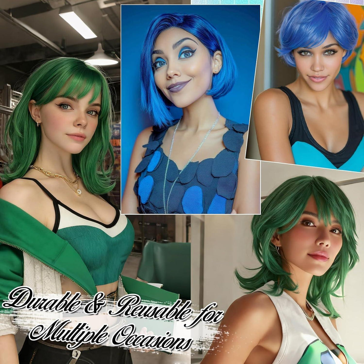 Blaue Bob Perücke – Sadness & Coraline Kostüm Perücke