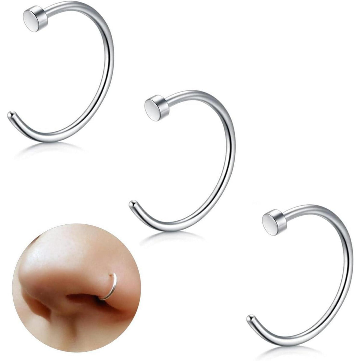 G23 Titan Fake Nasenring Set 3 Stück 20G 8mm Schwarz Gold Silber