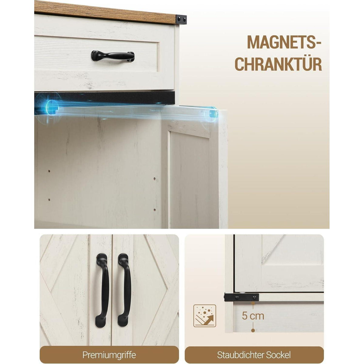 Hzuaneri Küchenschrank mit 4 Türen & 2 Schubladen, Landhausstil
