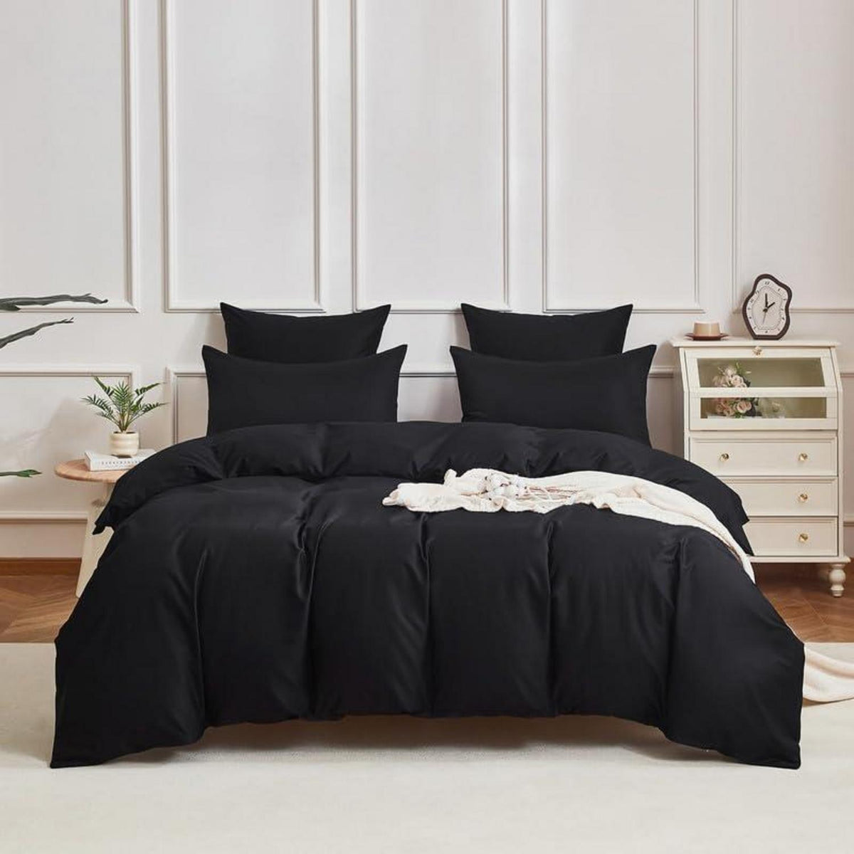 Mako Satin Bettwäsche Set 220x240 cm Schwarz 3-teilig
