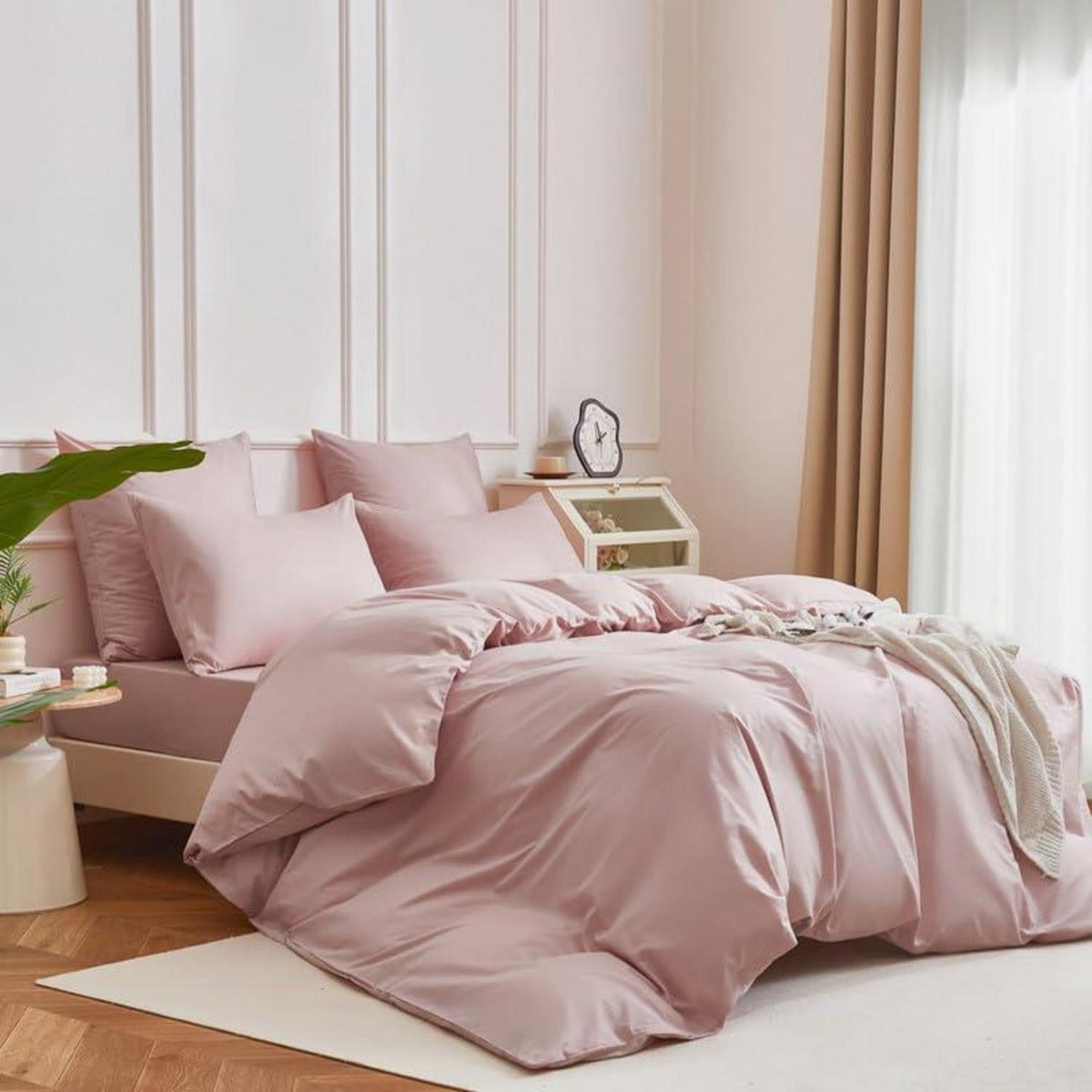 Mako Satin Bettwäsche Set Rosa 135x200cm - 4tlg. Baumwolle