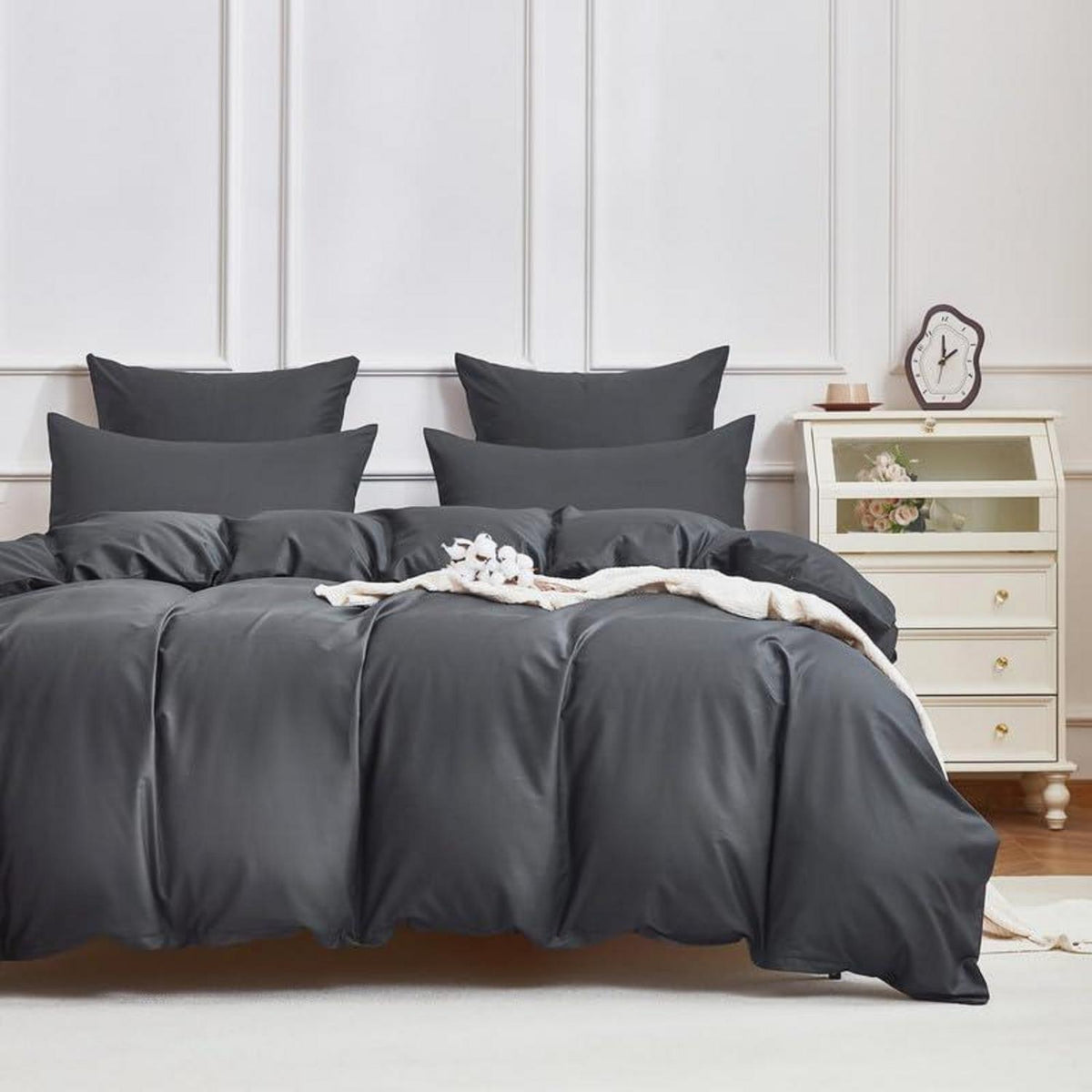 Mako Satin Bettwäsche Set 135x200cm Grau Baumwolle 4tlg.