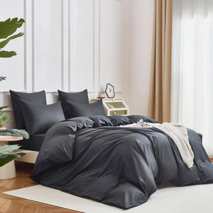Mako Satin Bettwäsche Set 135x200cm Grau Baumwolle 4tlg.