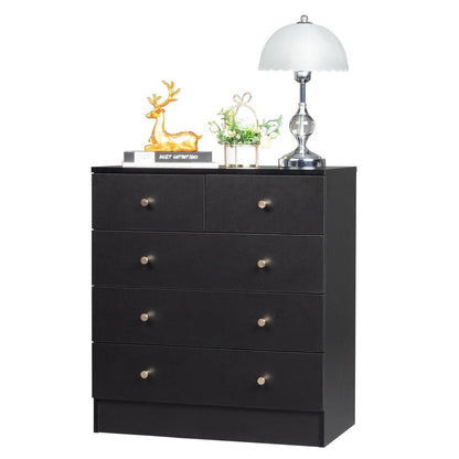 Kommode 5 Schubladen Schwarz – Schlafzimmer Sideboard mit Stauraum