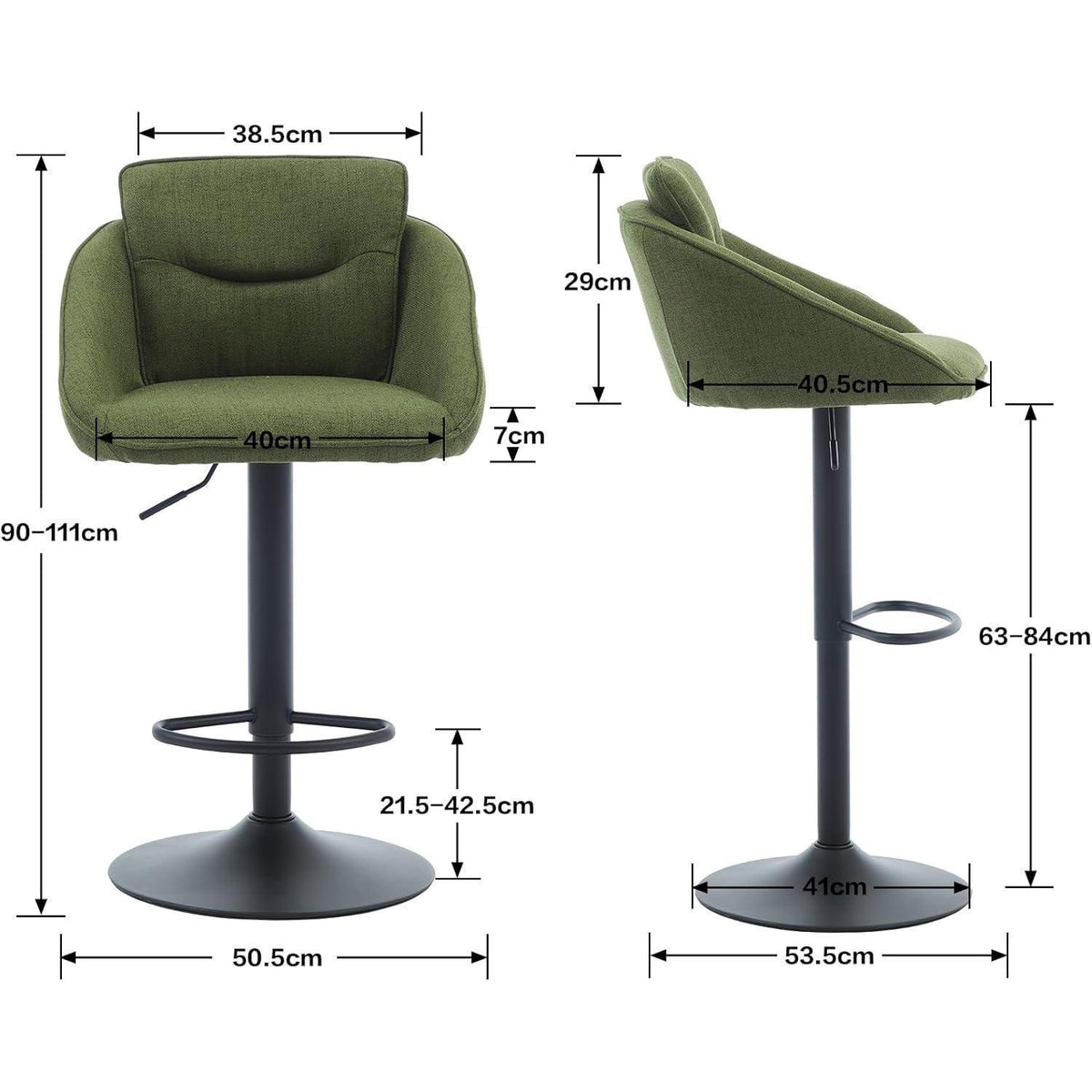 360° Drehbarer Barhocker 4er Set, Grün, Höhenverstellbar