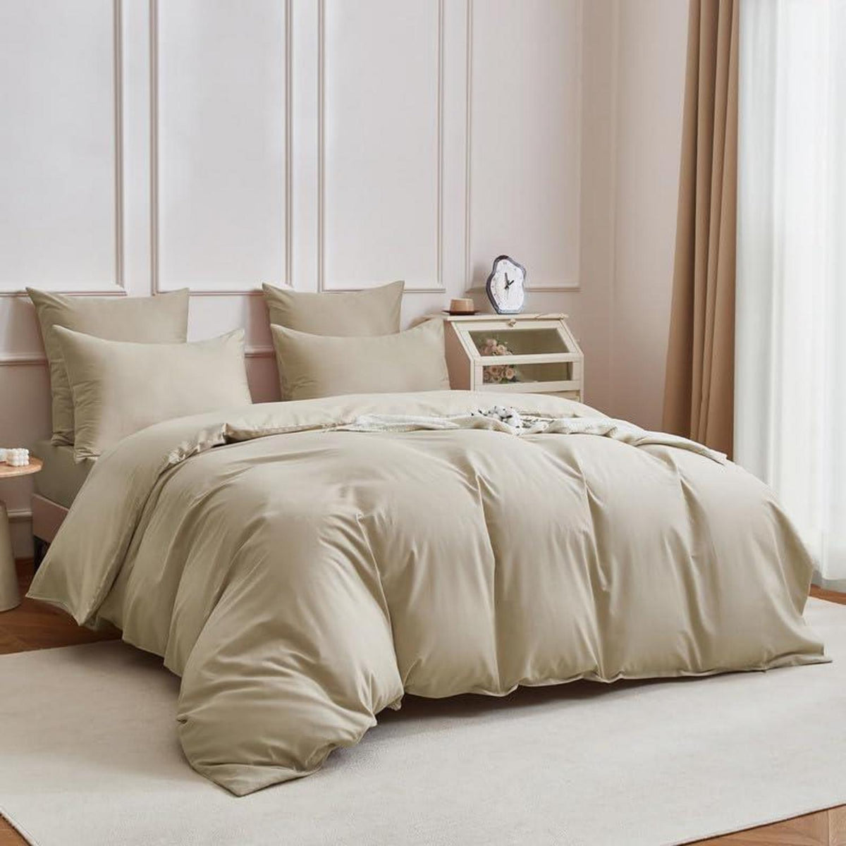 Mako Satin Bettwäsche Set 220x240cm Braun Khaki 3tlg.