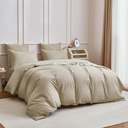 Mako Satin Bettwäsche Set 220x240cm Braun Khaki 3tlg.