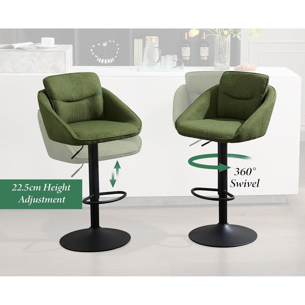360° Drehbarer Barhocker 2er Set, Grün | Höhenverstellbar & Bequem