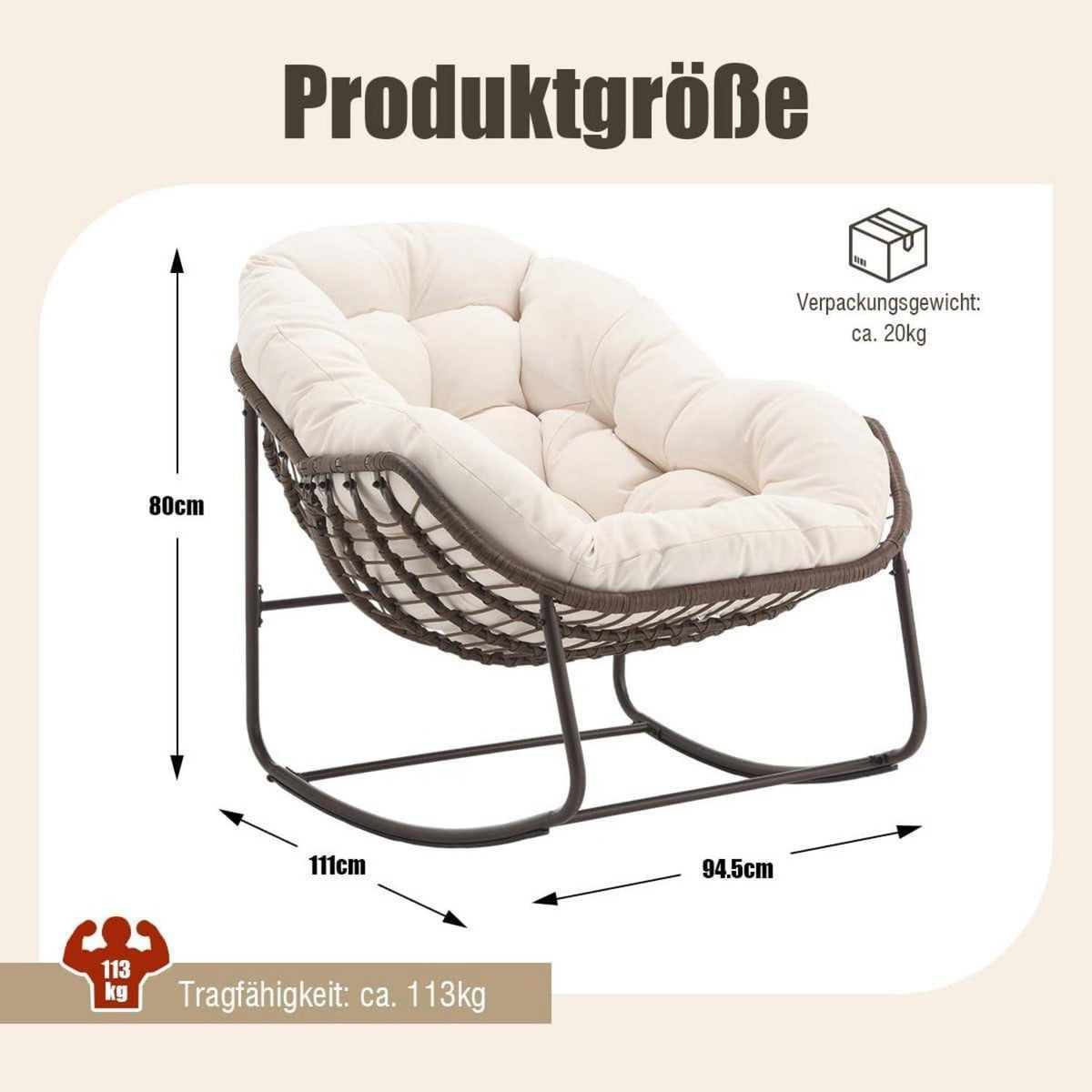 Rattan Schaukelstuhl Eiersessel für Wohnzimmer Balkon Garten