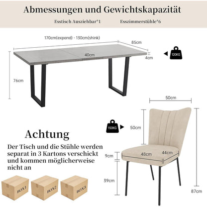 Ausziehbarer Esstisch mit 4 Beige Stühlen – Essgruppe für Wohnzimmer