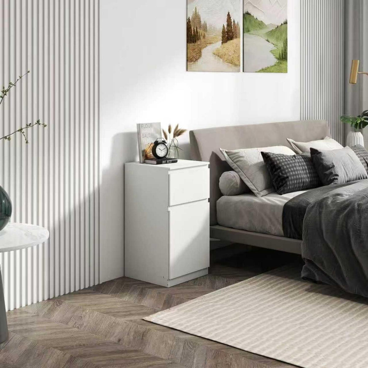 Weißer Nachttisch mit Schublade – 40x40x75 cm
