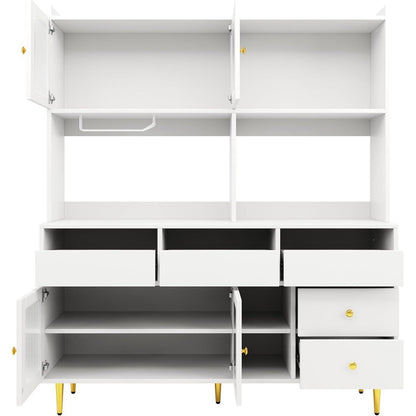 Küchenschrank Hochschrank mit Glastür & Weinregal, Weiß