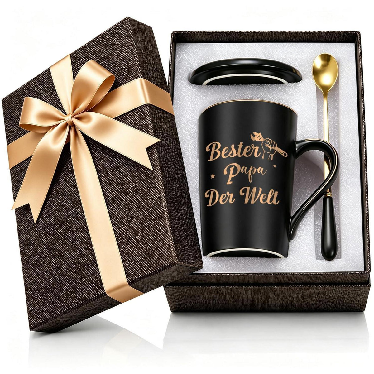 Papa Tasse "Bester Papa der Welt" mit Deckel & Löffel