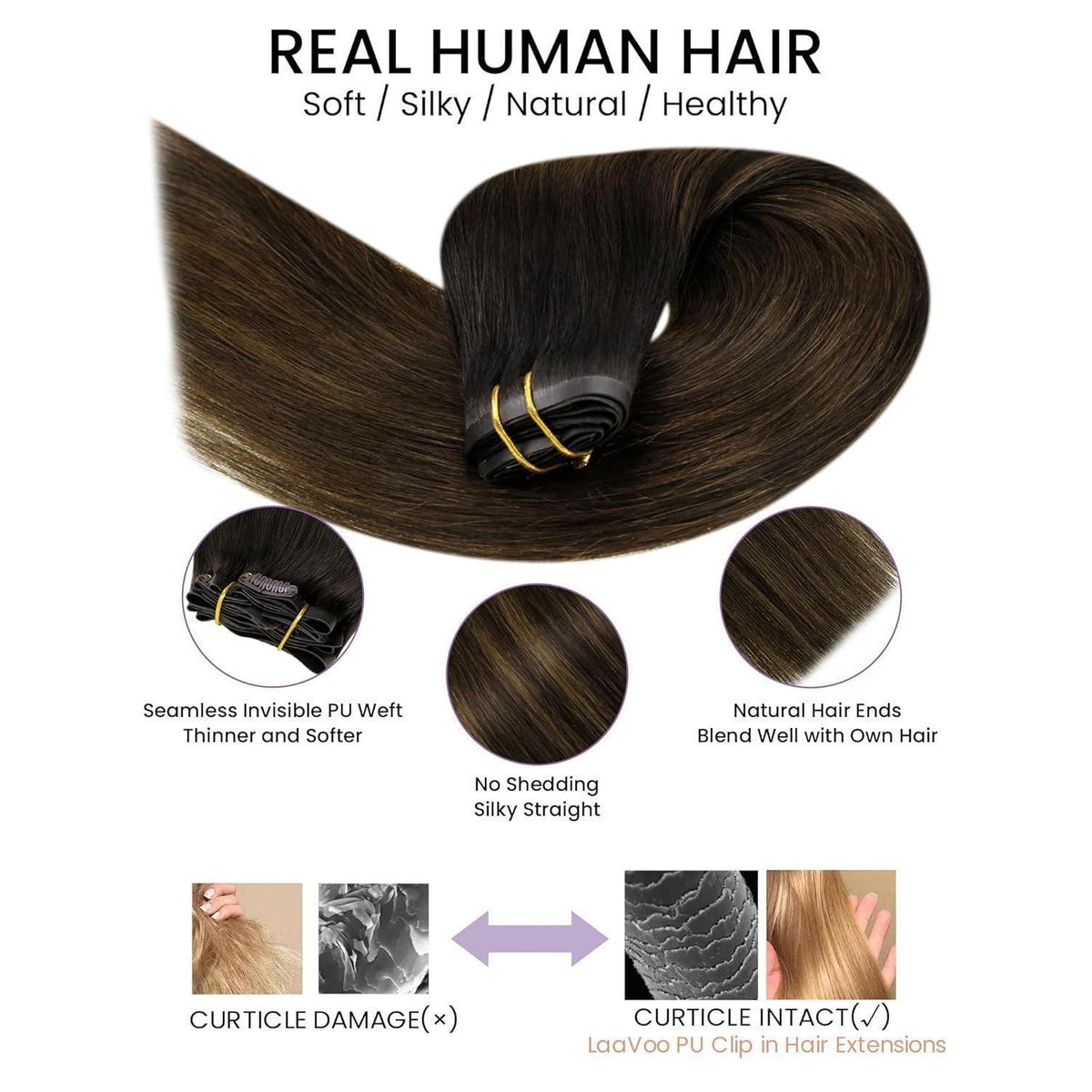 Clip-in Echthaar Extensions Braun Ombre – Voller Kopf 40cm