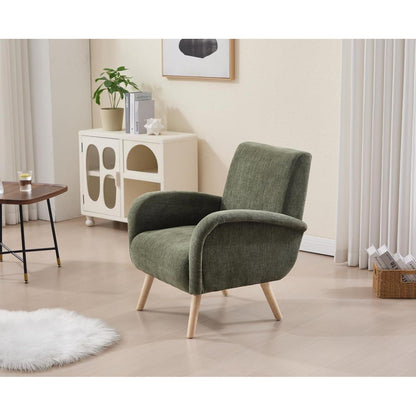 Chenille Loungesessel mit Holzbeinen – Grün