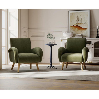 Chenille Loungesessel mit Holzbeinen – Grün