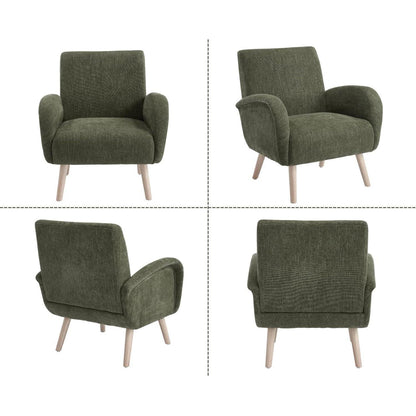 Chenille Loungesessel mit Holzbeinen – Grün