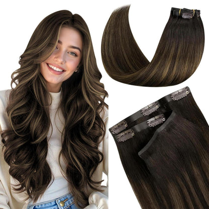 Echthaar Clip-In Extensions Braun Ombre 55cm