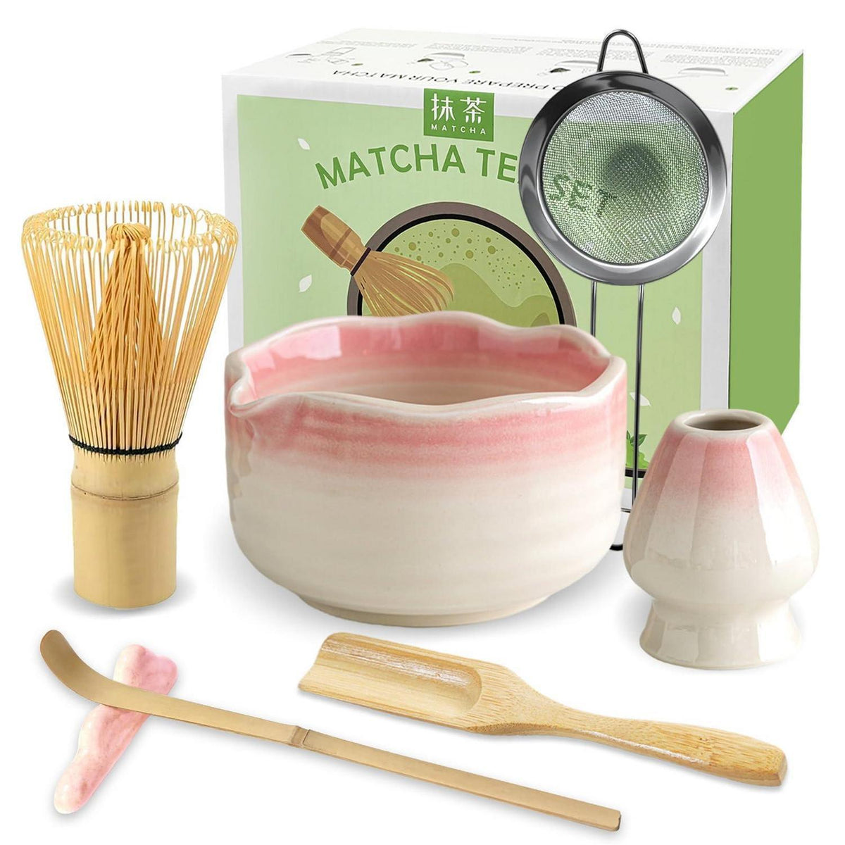 Matcha Set 7-teilig | Handgefertigter Bambus Besen & Keramik Schale