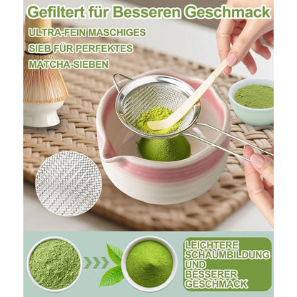 Matcha Set 7-teilig | Handgefertigter Bambus Besen & Keramik Schale